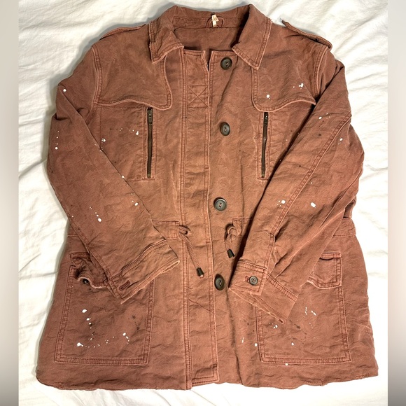 Free people paint splatter jaquard jacket rust size S - Picture 2 of 7